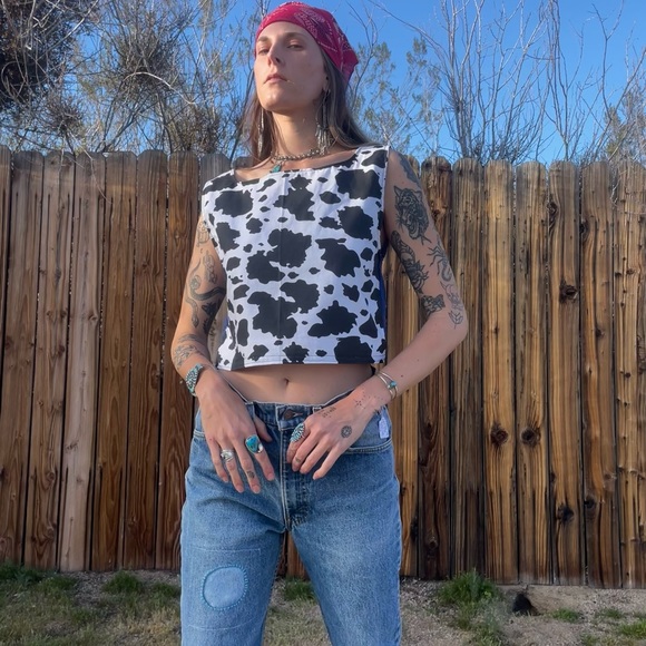 Vintage Deadstock handmade cow print top - Picture 2 of 12